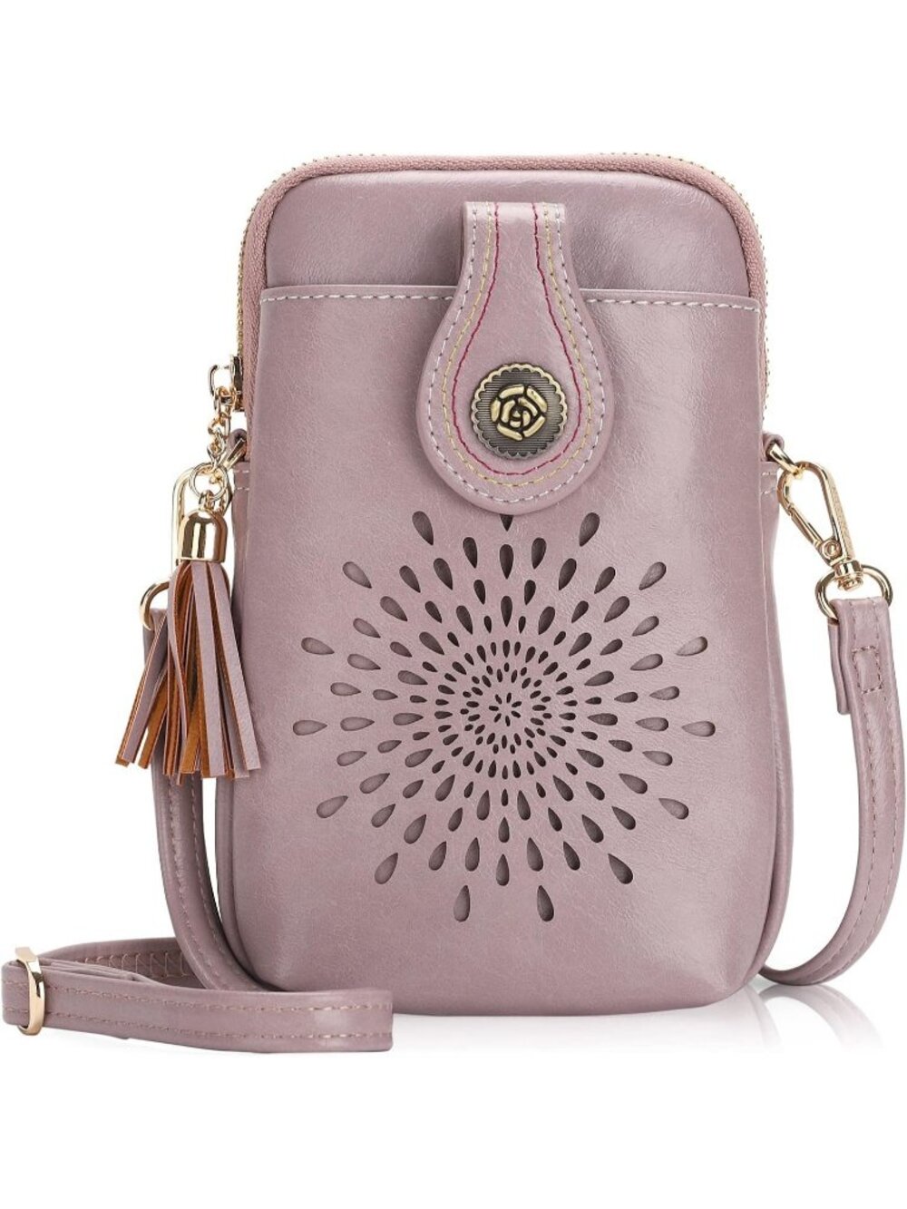 Women's Purple Small Crossbody Bag Leather Phone Purse With Adjustable Strap